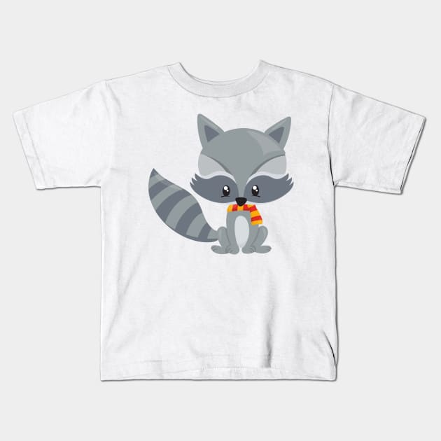 Cute Raccoon, Little Raccoon, Raccoon With Scarf Kids T-Shirt by Jelena Dunčević